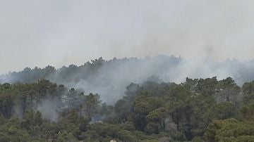 Vista del incendio que se propaga por las localidades madrileñas de Cadalso de los Vidrios y Cenicientos