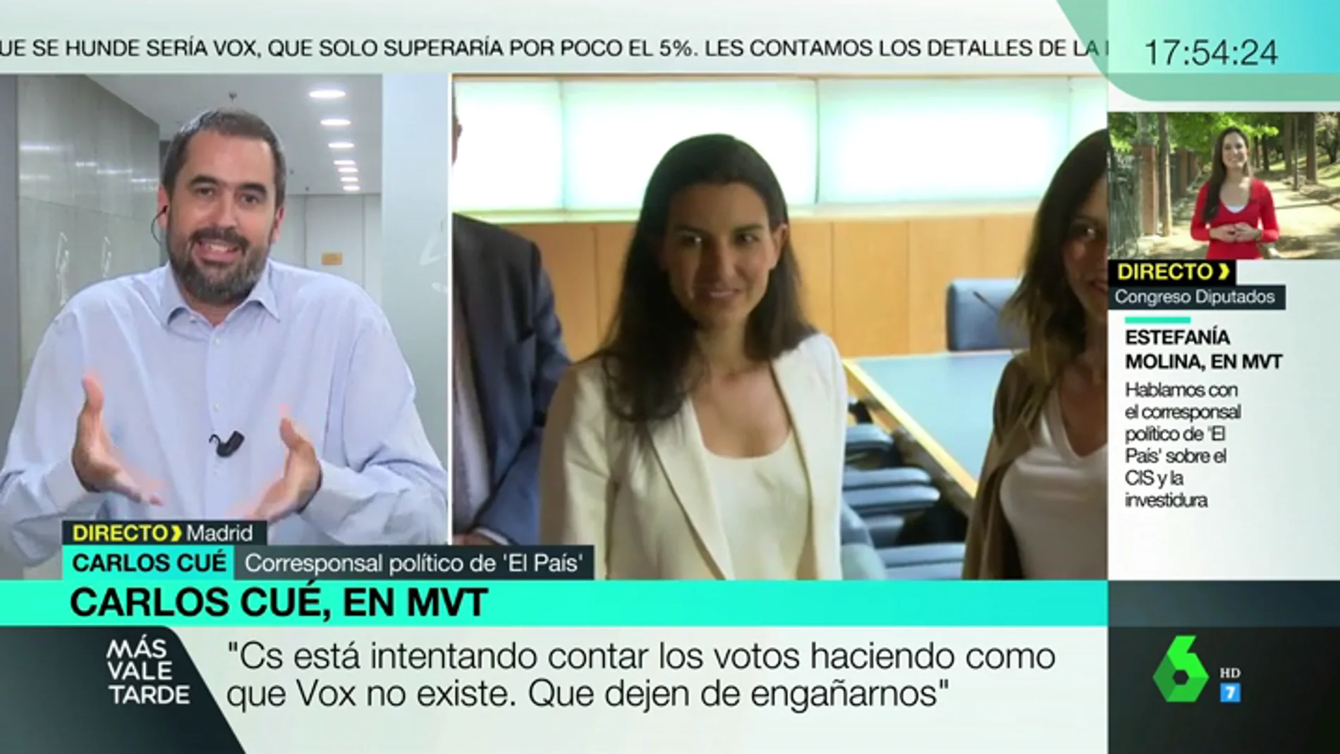 Carlos Cué: "Ciudadanos está haciendo como que Vox no existe mientras gobierna en ayuntamientos gracias a sus votos"