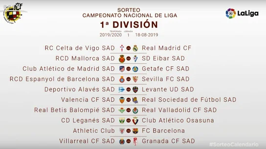 El calendario de la primera jornada de Primera División El calendario de la primera jornada de Primera División