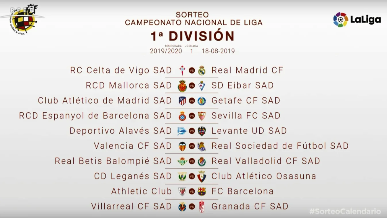 El calendario de la primera jornada de Primera División