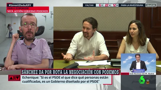 Echenique insiste en la negociación por "un gobierno de coalición": "Estamos dispuestos a sentarnos con el PSOE dentro de 15 minutos" Echenique insiste en la negociación por "un gobierno de coalición": "Estamos dispuestos a sentarnos con el PSOE dentro de 15 minutos"