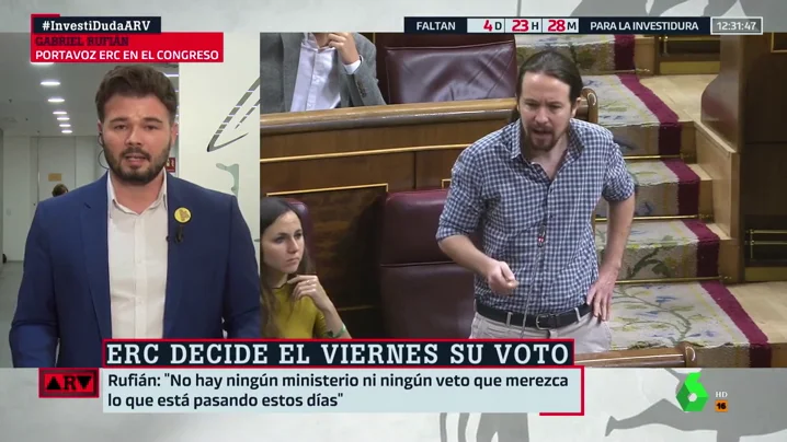 Gabriel Rufián, a Pablo Iglesias: "¿Una vicepresidencia vale darle la oportunidad a Rivera, Casado y Abascal de llegar a la Moncloa?"