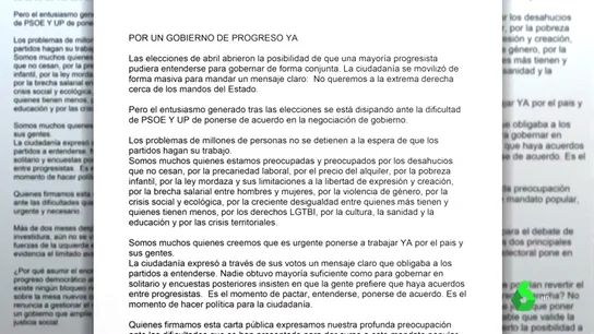 El mundo de la cultura pide a Podemos y al PSOE un gobierno de progreso El mundo de la cultura pide a Podemos y al PSOE un gobierno de progreso