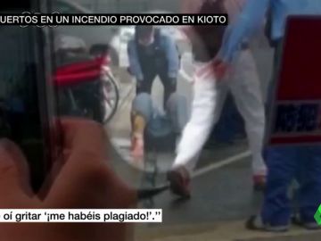 El momento de la detención del atacante a la productora anime en Kyoto El momento de la detención del atacante a la productora anime en Kyoto