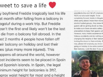 Tuit de la novia del chico fallecido en Magaluf tras precipitarse por el balcón Tuit de la novia del chico fallecido en Magaluf tras precipitarse por el balcón