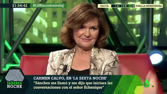Carmen Calvo: "Pedro Sanchez me dijo que ya ha hablado con Iglesias y que yo hablara con Echenique" Carmen Calvo: "Pedro Sanchez me dijo que ya ha hablado con Iglesias y que yo hablara con Echenique"
