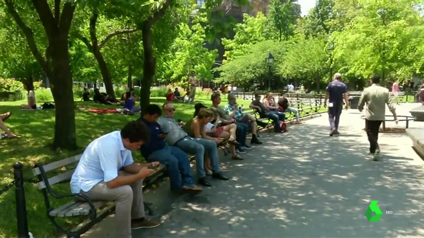 Personas a la sombra en un parque Personas a la sombra en un parque.