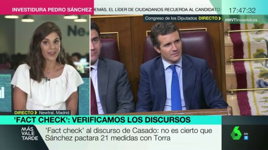 'Fat check' al discurso de Casado: no es cierto que S&aacute;nchez pactara 21 medidas con Torra