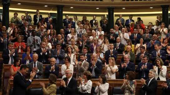 El grupo socialista aplaude a su líder Pedro Sánchez El grupo socialista aplaude a su líder Pedro Sánchez