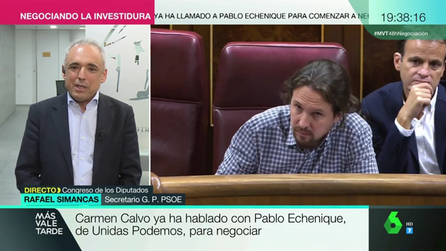 Rafael Simancas, optimista con las nuevas negociaciones con Unidas Podemos: "Estamos trabajando con confianza y optimismo" Rafael Simancas, optimista con las nuevas negociaciones con Unidas Podemos: "Estamos trabajando con confianza y optimismo"