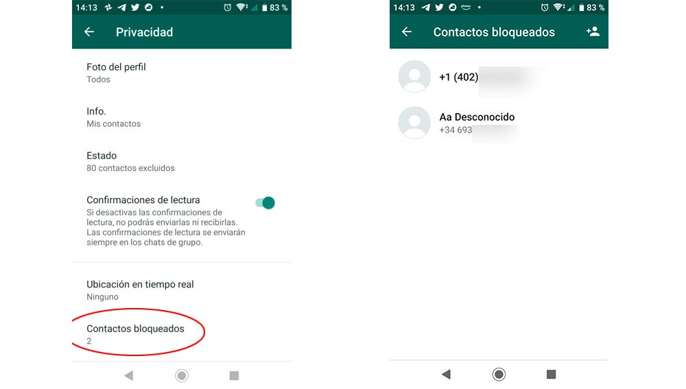 Recuperando los contactos bloqueados