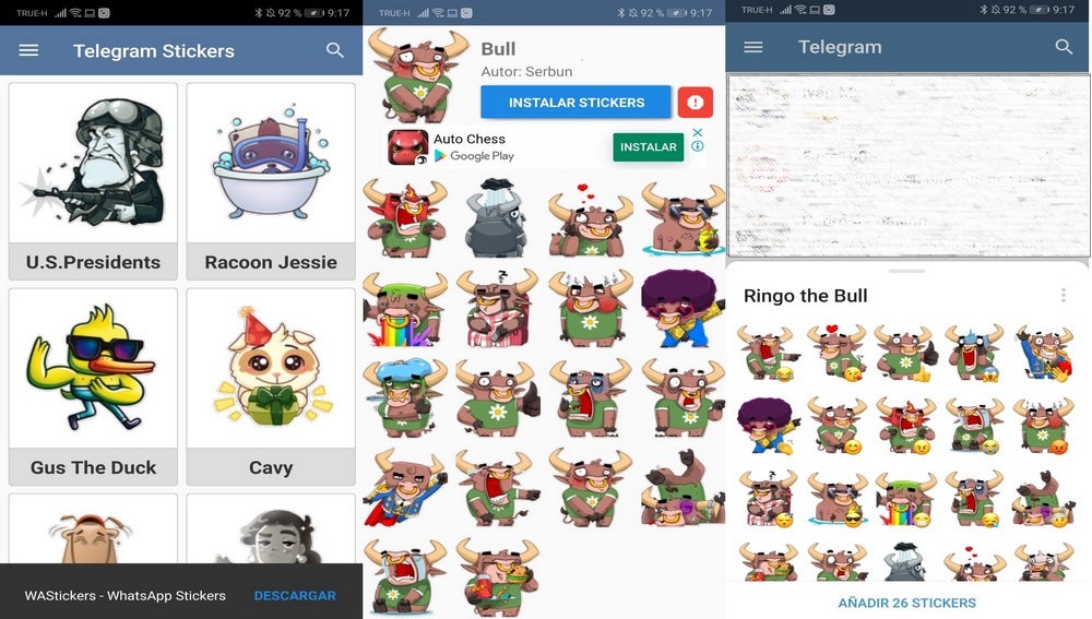 Añadiendo stickers de Telegram