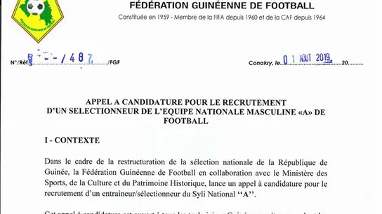 Oferta de trabajo de la selección guineana Oferta de trabajo de la selección guineana