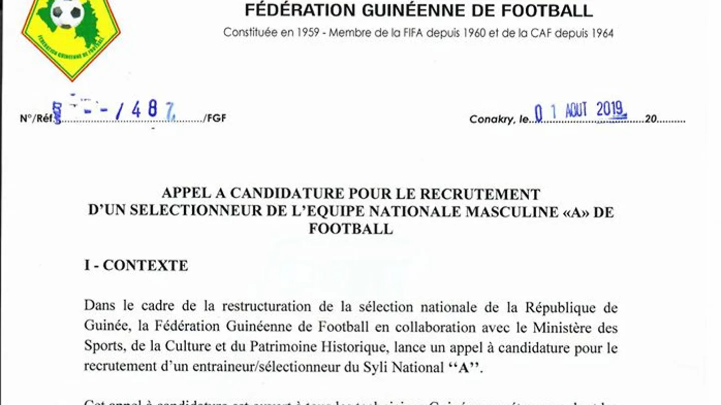 Oferta de trabajo de la selección guineana Oferta de trabajo de la selección guineana