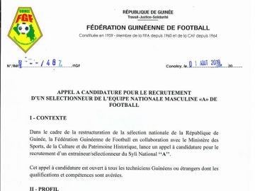 Oferta de trabajo de la selección guineana Oferta de trabajo de la selección guineana