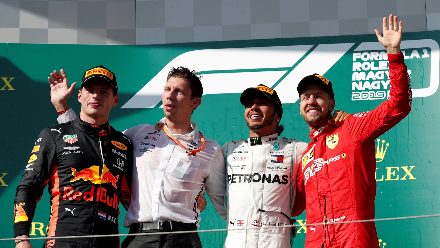 Verstappen, Hamilton y Vettel, en el podio del GP de Hungría Verstappen, Hamilton y Vettel, en el podio del GP de Hungría