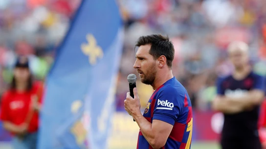 Messi, en su discurso a la afición del Barça Messi, en su discurso a la afición del Barça