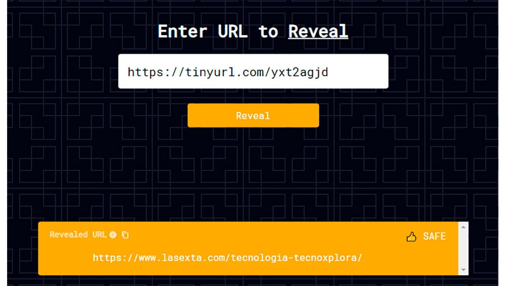 La URL corta, y su resultado original y seguro