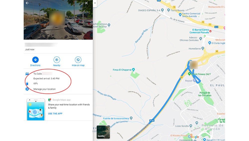 Pantalla donde podemos ver la ubicación