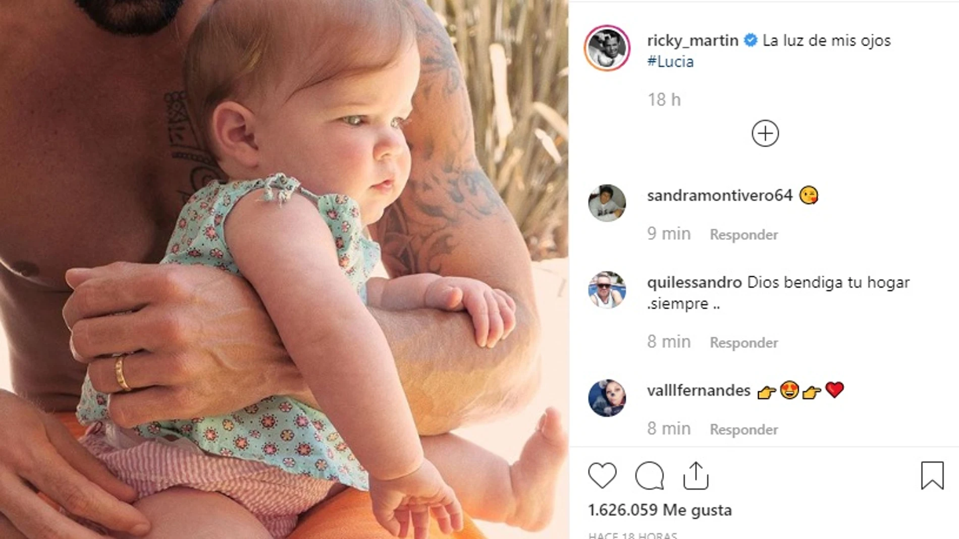 La publicación de Instagram en la que Ricky Martin ha mostrado a su hija Lucía.