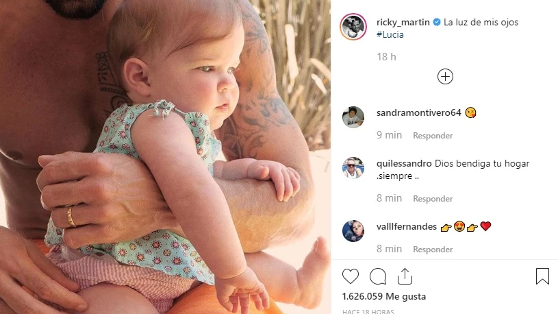 La publicación de Instagram en la que Ricky Martin ha mostrado a su hija Lucía. La publicación de Instagram en la que Ricky Martin ha mostrado a su hija Lucía.
