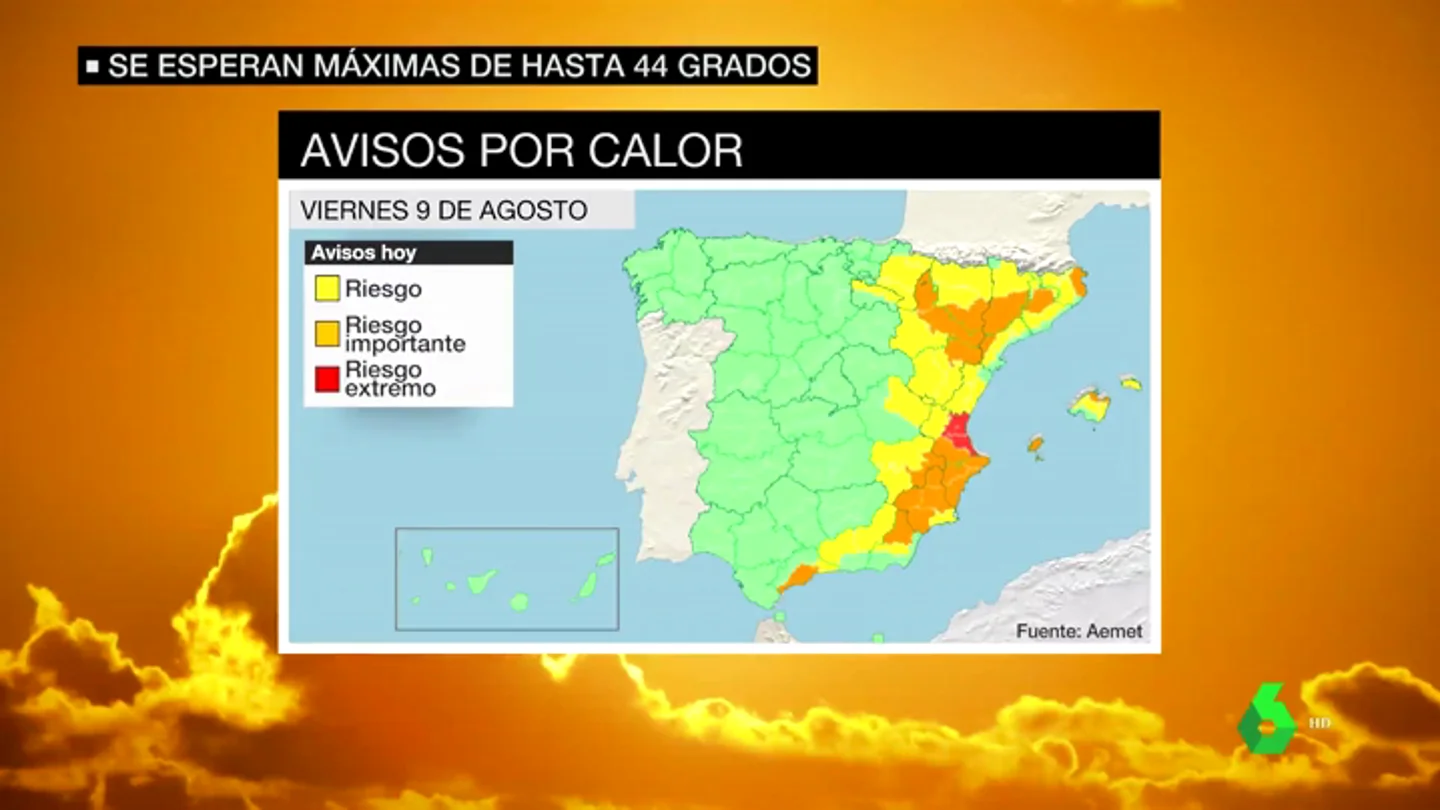 Alerta en casi 20 provincias por temperaturas de hasta 42 grados en el Mediterráneo y el Ebro Alerta en casi 20 provincias por temperaturas de hasta 42 grados en el Mediterráneo y el Ebro