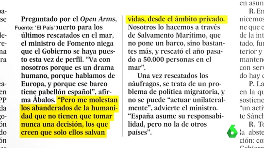 Ábalos critica duramente la actuación del Open Arms: "Me molestan los abanderados de la libertad que no tienen que tomar nunca una decisión" Ábalos critica duramente la actuación del Open Arms: "Me molestan los abanderados de la libertad que no tienen que tomar nunca una decisión"