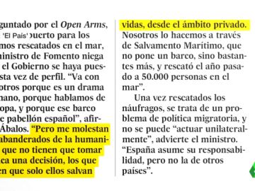 Ábalos critica duramente la actuación del Open Arms: "Me molestan los abanderados de la libertad que no tienen que tomar nunca una decisión" Ábalos critica duramente la actuación del Open Arms: "Me molestan los abanderados de la libertad que no tienen que tomar nunca una decisión"