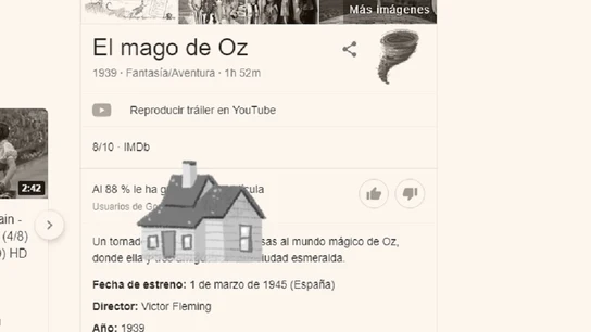 Pantallazo de la animación hecha por Google en el 80 aniversario de 'El mago de Oz' Pantallazo de la animación hecha por Google en el 80 aniversario de 'El mago de Oz'.
