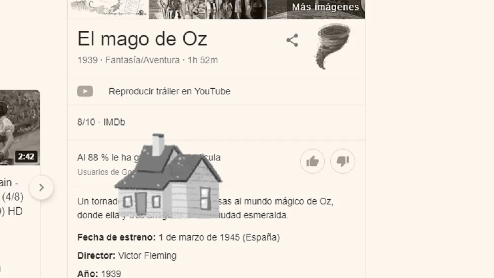 Pantallazo de la animación hecha por Google en el 80 aniversario de 'El mago de Oz'.