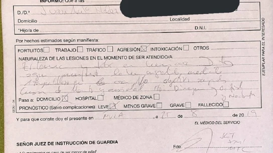 Parte de lesiones remitido al juzgado Parte de lesiones remitido al juzgado.