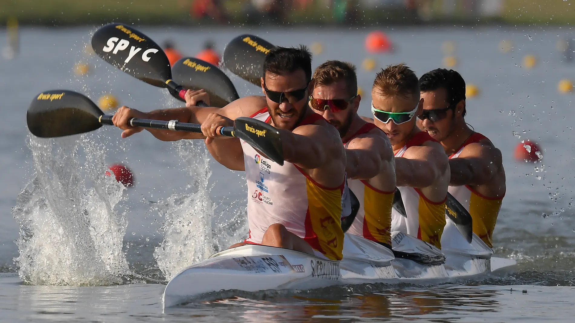 El equipo español de K4 en los Mundiales de piragüismo