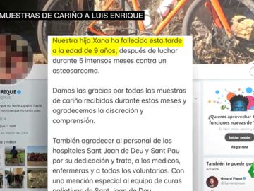 Muere Xana, la hija pequeña de Luis Enrique a los nueve años por un osteosarcoma Muere Xana, la hija pequeña de Luis Enrique a los nueve años por un osteosarcoma