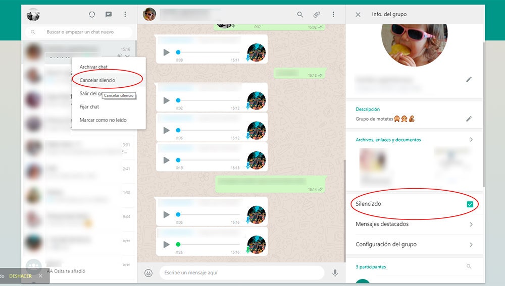 Silenciar chat en WhatsApp Web