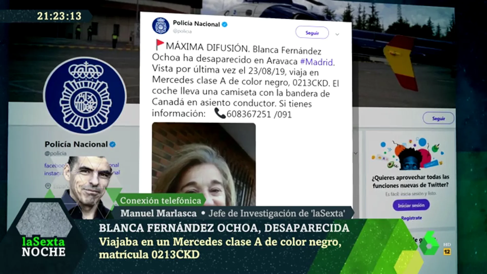 Imagen de el tuit difundido por la Policía por la desaparición de Blanca Fernández Ochoa