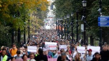 Protesta no autorizada en el centro de Moscú, Rusia