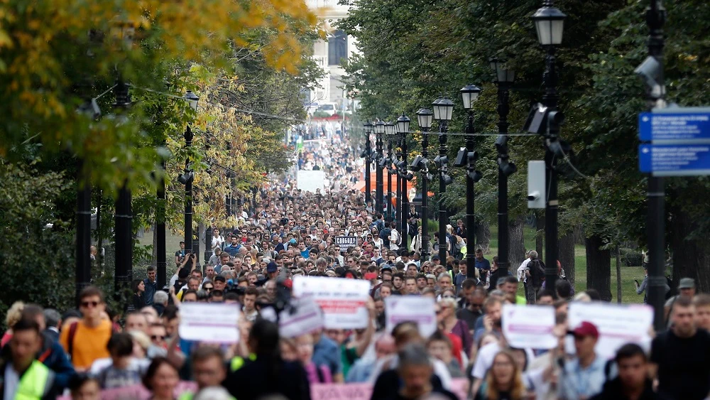 Protesta no autorizada en el centro de Moscú, Rusia.