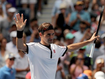 Federer celebra una victoria Federer celebra una victoria