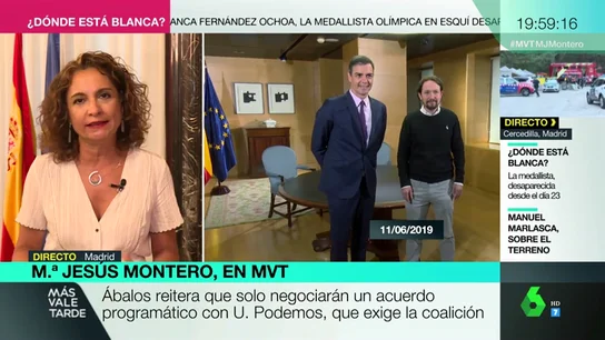 Montero reitera la negativa a un Gobierno de coalición: "Es normal que Sáchez no confíe en poner políticas en manos de quien no las valora" Montero reitera la negativa a un Gobierno de coalición: "Es normal que Sáchez no confíe en poner políticas en manos de quien no las valora"
