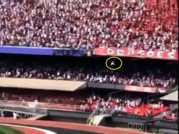 Aficionado cayendo desde las gradas del estadio Morumbí Aficionado cayendo desde las gradas del estadio Morumbí