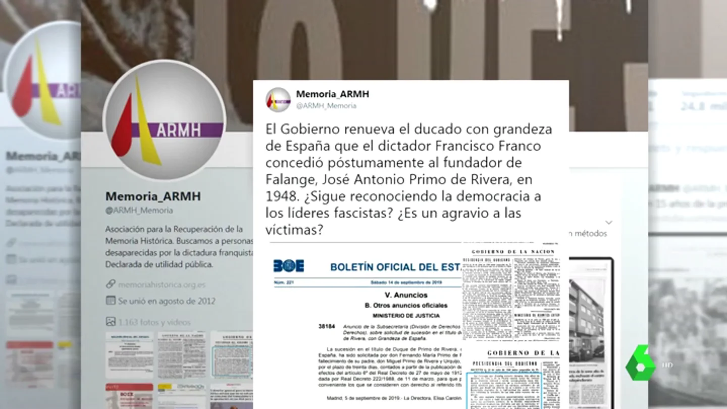 La Asociación para la Recuperación de la Memoria Histórica denuncia la renovación del ducado de Primo de Rivera La Asociación para la Recuperación de la Memoria Histórica denuncia la renovación del ducado de Primo de Rivera