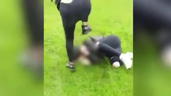 Graban cómo una joven patea la cabeza de una chica de 14 años delante de sus compañeros Graban cómo una joven patea la cabeza de una chica de 14 años delante de sus compañeros