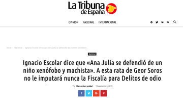 Artículo de La Tribuna de España sobre las declaraciones falsas de Ignacio Escolar sobre Ana Julia Quezada. 