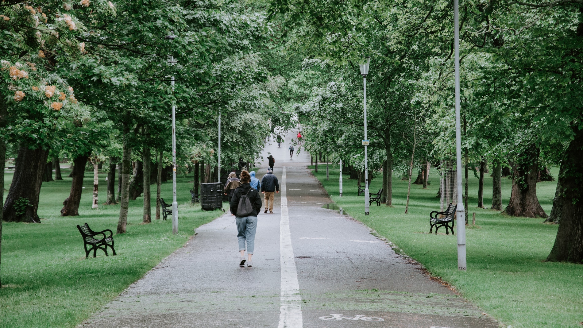 Personas paseando en un parque.