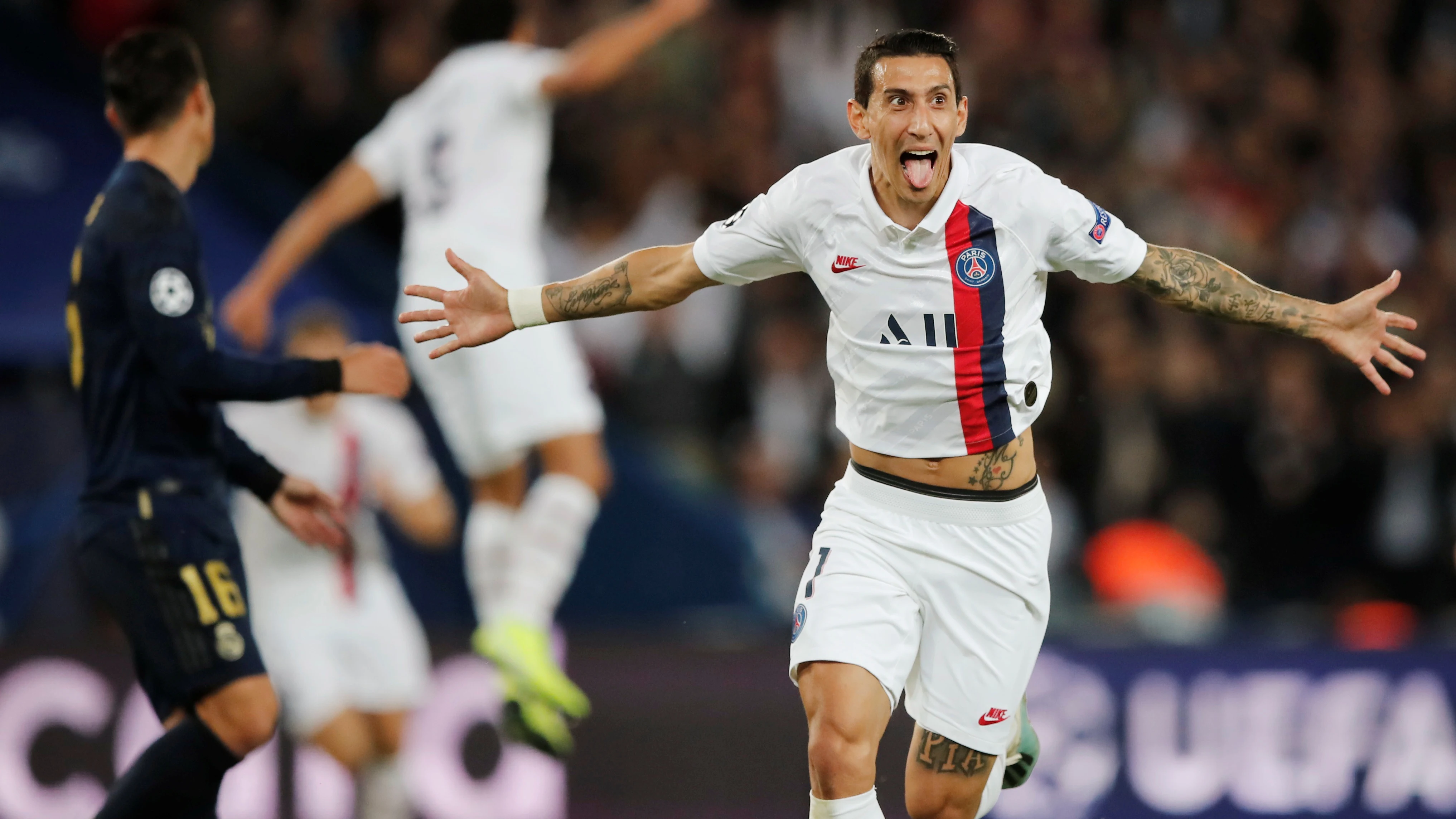 Di María celebra uno de sus goles contra el Real Madrid