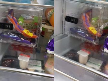 La caja fuerte instalada en la nevera La caja fuerte instalada en la nevera