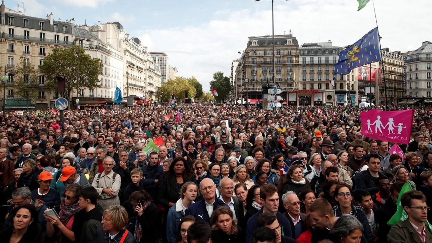 Imagen de la manifestación en contra de la reproducción asistida de solteras y lesbianas en Francia Imagen de la manifestación en contra de la reproducción asistida de solteras y lesbianas en Francia