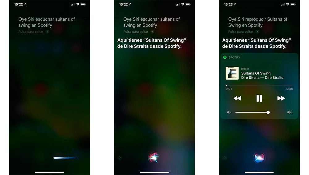 Pidiendo una canción de Spotify a Siri