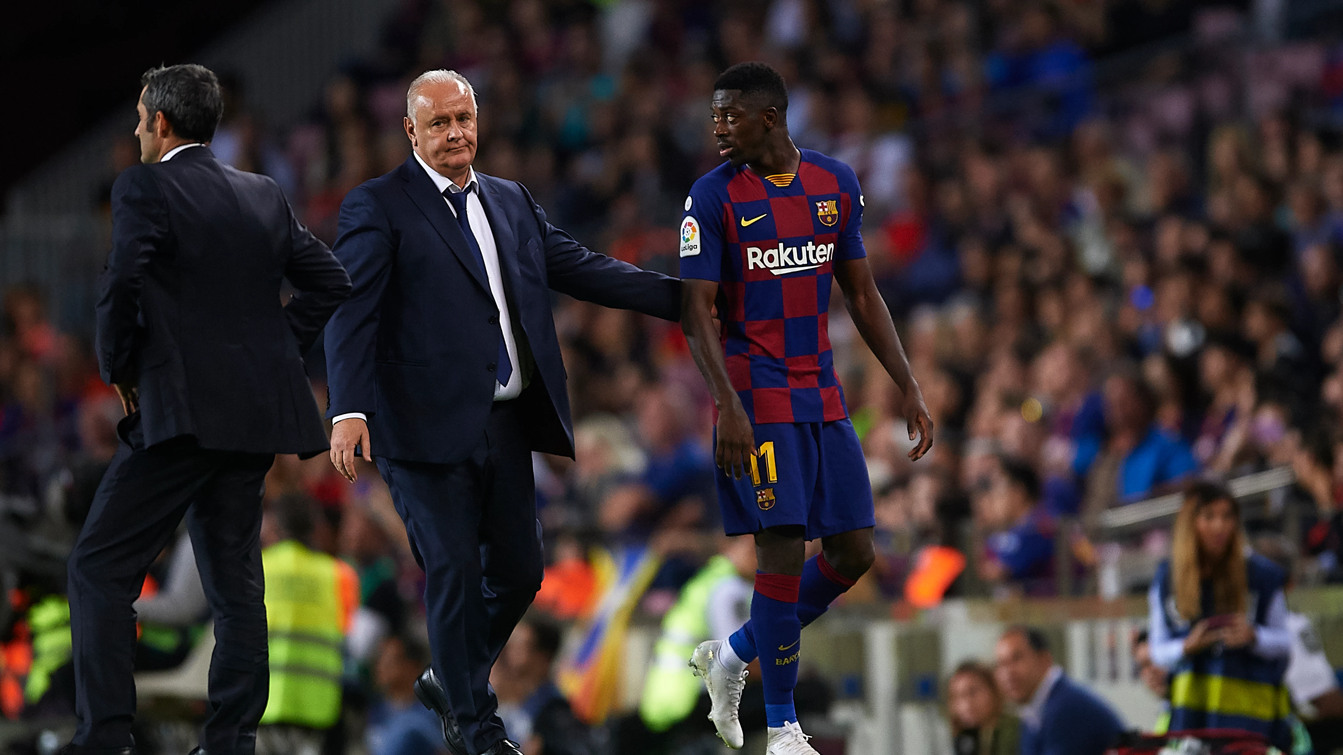 Dembélé, tras ser expulsado contra el Sevilla