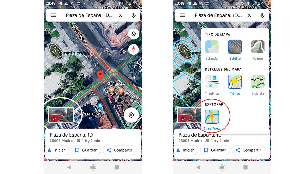 Street View desde la app móvil